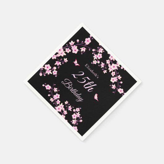 Cherry Blossoms Pink Black Custom Serviette (Ecke)