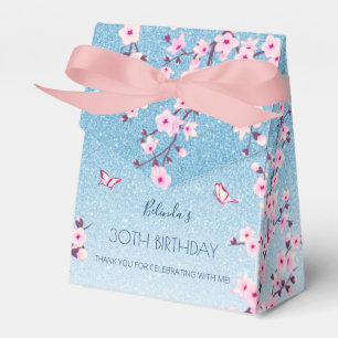 Cherry Blossoms Pink Blue Glitzer Vielen Dank Geschenkschachtel