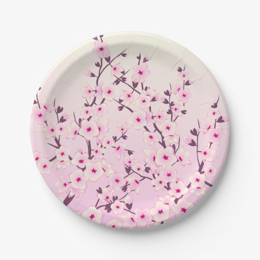 Cherry Blossoms Pink Floral Pappteller (Vorderseite)
