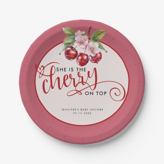 Cherry Blossoms | Pink Girl Baby Dusche Pappteller (Vorderseite)