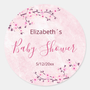 Cherry Blossoms Pink Girl Baby Shower Classic Runder Aufkleber