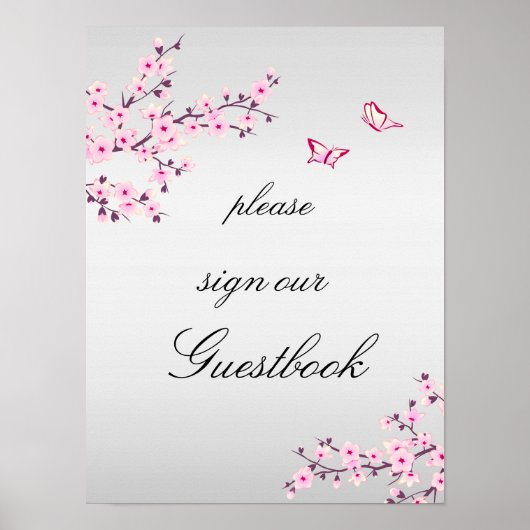Cherry Blossoms Pink Gray Sign Gästebuch (Vorne)