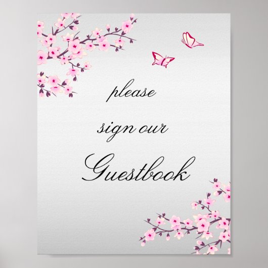 Cherry Blossoms Pink Gray Sign Gästebuch (Vorne)