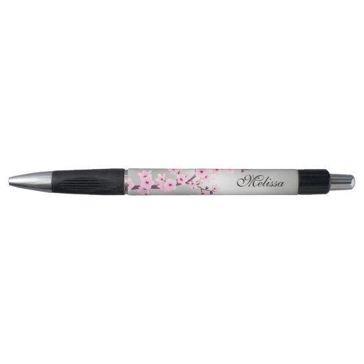 Cherry Blossoms Pink Silver Monogram Kugelschreiber (Vorderseite)