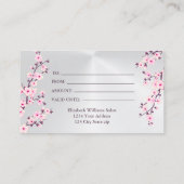 Cherry Blossoms Pink Silver Visitenkarte (Rückseite)