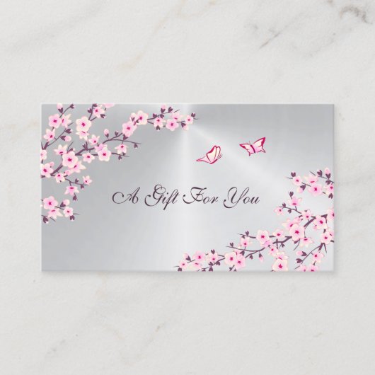 Cherry Blossoms Pink Silver Visitenkarte (Vorderseite)