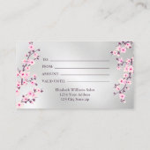 Cherry Blossoms Pink Silver Visitenkarte (Rückseite)