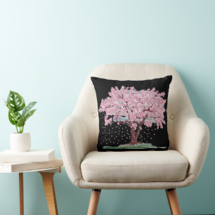 CHERRY BLOSSOMS PINK UND SCHWARZEM Kissen