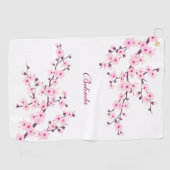 Cherry Blossoms Pink White Monogram Golfhandtuch (Horizontal)