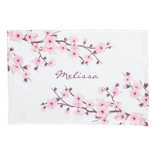 Cherry Blossoms Pink White Monogram Kissenbezug (Vorderseite)