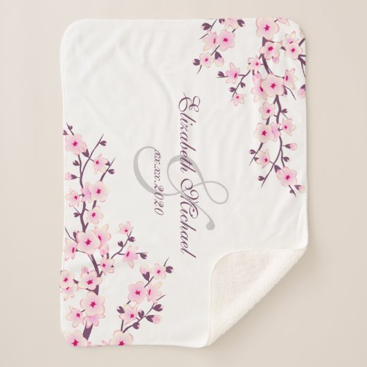 Cherry Blossoms Pink White Newlywings Save the Dat Sherpadecke (Vorderseite)