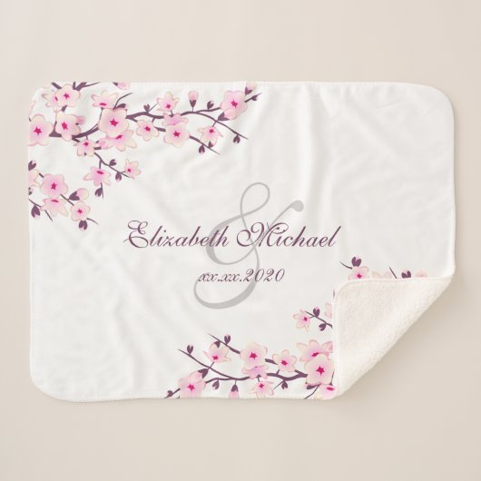 Cherry Blossoms Pink White Newlywings Save the Dat Sherpadecke (Vorderseite (Horizontal))