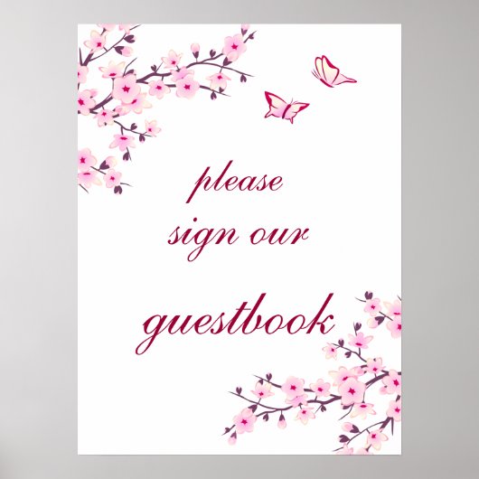 Cherry Blossoms Pink White Wedding Gästebuch (Vorne)