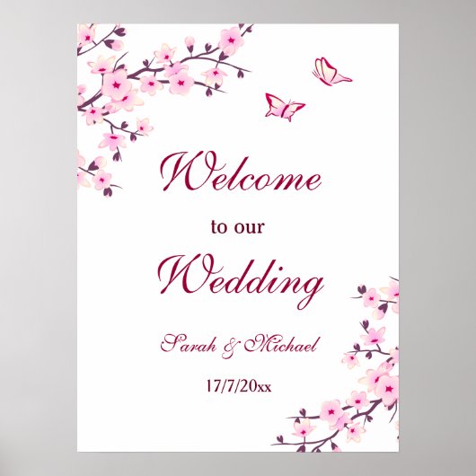 Cherry Blossoms Pink White Wedding Poster (Vorne)