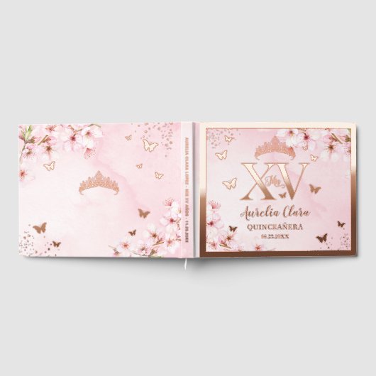 Cherry Blossoms Quinceañera Quince 15 XV Rose Gold Gästebuch (Voll)