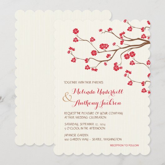 Cherry Blossoms Red Einladung (Vorne/Hinten)