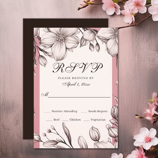 Cherry Blossoms Romantische Frühlingsblumenhochzei RSVP Karte