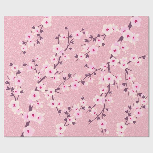 Cherry Blossoms Rosa Glitzer Blüte Geschenkpapier (Flach)