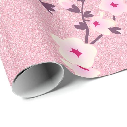 Cherry Blossoms Rosa Glitzer Blüte Geschenkpapier (Rolleneckpunkt)