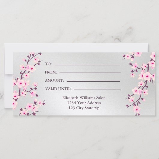 Cherry Blossoms Rosa Silbergeschenkgutschein (Rückseite)