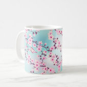 Cherry Blossoms Rosa Türkis Monogramm Tasse (Vorderseite Links)