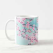 Cherry Blossoms Rosa Türkis Monogramm Tasse (Links)