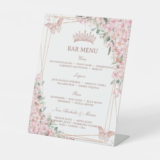 Cherry Blossoms Rose Gold Butterfets Bar Menu Sockelschild (Vorderseite)