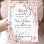 Cherry Blossoms Rose Gold Butterflies Quinceañera Einladung<br><div class="desc">Personalize this pretty cherry blossoms Quinceañera / Sweet 16 birthday invitation easily and quickly. Simply click the customize it further button to edit the texts, change fonts and fonts colors. Featuring beautiful watercolor cherry blossoms flowers, rose gold butterflies and a rose gold geometric frame. Matching items available in store. (c)...</div>