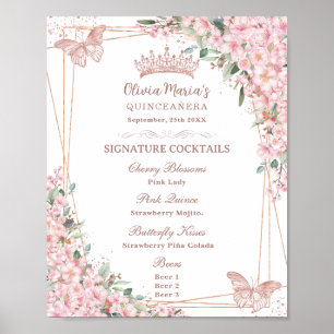 Cherry Blossoms Rose Gold Butterfly Drink Menü Poster