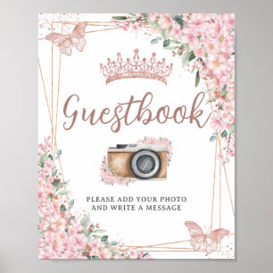 Cherry Blossoms Rose Gold Butterfly Gästebuch