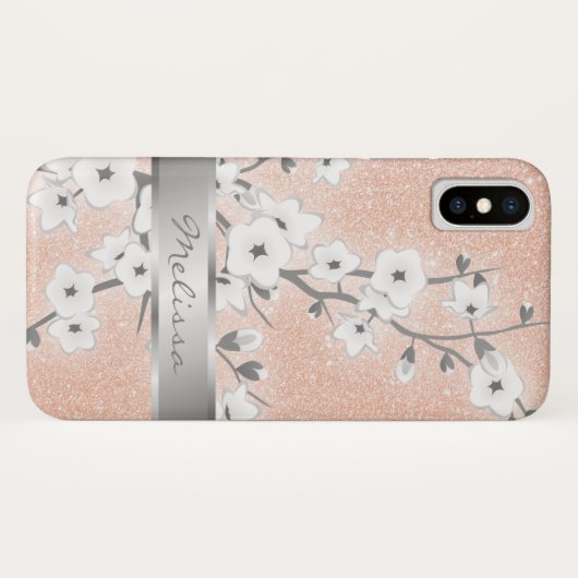 Cherry Blossoms Rose Gold Monogramm Blende Case-Mate iPhone Hülle (Rückseite (Horizontal))