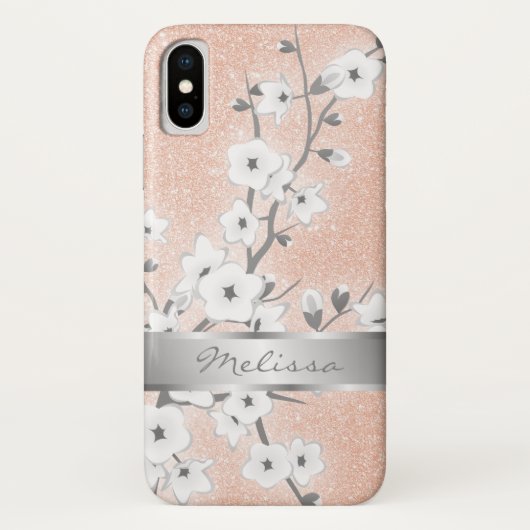 Cherry Blossoms Rose Gold Monogramm Blende Case-Mate iPhone Hülle (Rückseite)
