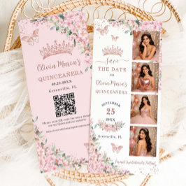 Cherry Blossoms Rose Gold Photo Booth Quinceanera  Save The Date