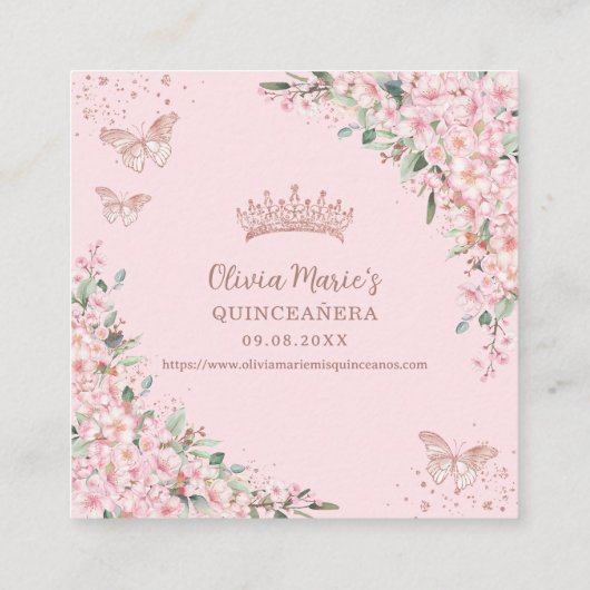 Cherry Blossoms Rose Gold Quinceanera QR Code Begleitkarte (Rückseite)