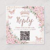 Cherry Blossoms Rose Gold Quinceanera QR Code Begleitkarte (Vorderseite)
