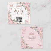 Cherry Blossoms Rose Gold Quinceanera QR Code Begleitkarte (Vorne/Hinten)