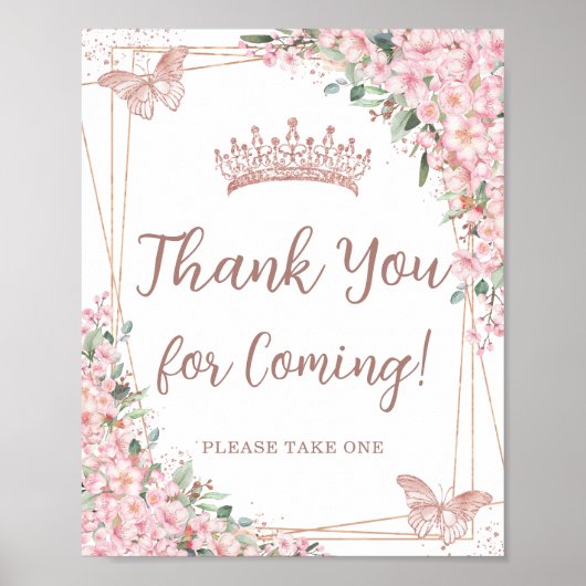 Cherry Blossoms Rose Gold Quinceñera Vielen Dank Poster (Vorne)