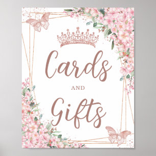 Cherry Blossoms Rose Gold Schmetterlinge Karten Ge Poster