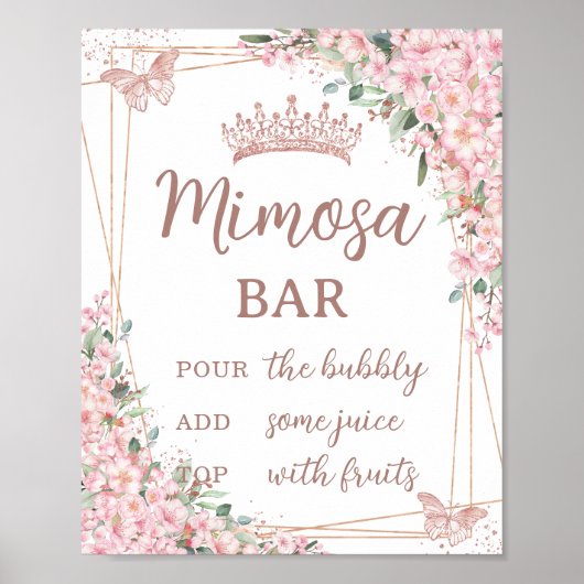 Cherry Blossoms Rose Gold Schmetterlinge Mimosa Ba Poster (Vorne)