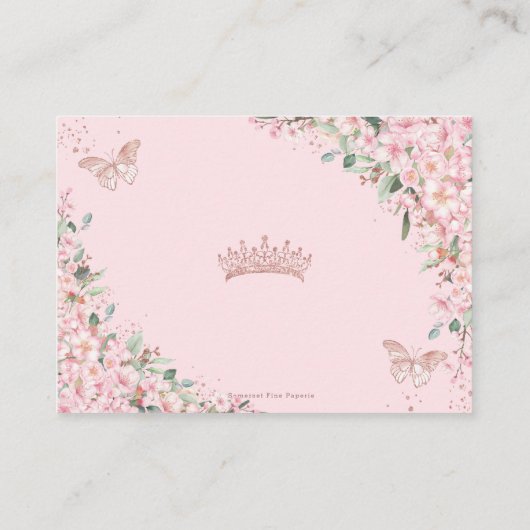 Cherry Blossoms Rose Gold Schmetterlinge Quinceañe Begleitkarte (Rückseite)