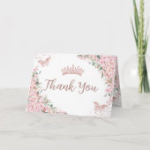 Cherry Blossoms Rose Gold Schmetterlinge Quinceañe Dankeskarte (Vorderseite)