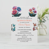 Cherry Blossoms Rose Gold Schmetterlinge Quinceañe Einladung (Stehend Vorderseite)