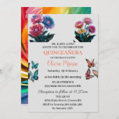 Cherry Blossoms Rose Gold Schmetterlinge Quinceañe Einladung (Vorne/Hinten)