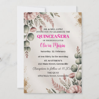 Cherry Blossoms Rose Gold Schmetterlinge Quinceañe Einladung