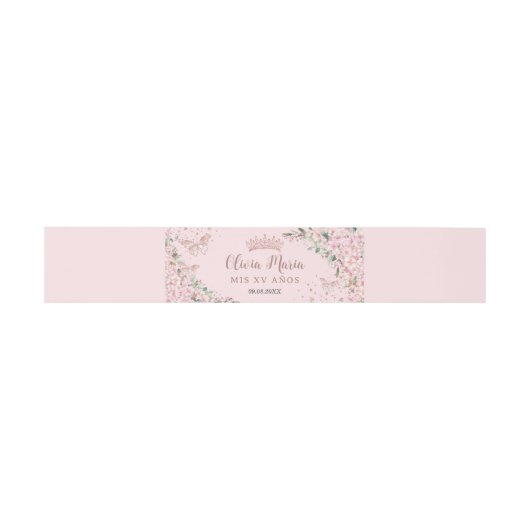 Cherry Blossoms Rose Gold Schmetterlinge Quinceane Einladungsbanderole (Flach)