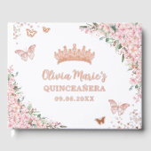 Cherry Blossoms Rose Gold Schmetterlinge Quinceane Gästebuch (Vorderseite)