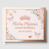 Cherry Blossoms Rose Gold Schmetterlinge Quinceañe Gästebuch (Vorderseite)