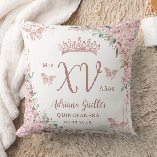 Cherry Blossoms Rose Gold Schmetterlinge Quinceane Kissen (Decke)