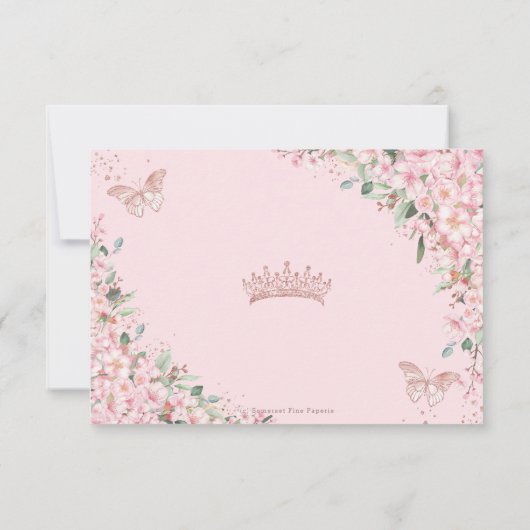 Cherry Blossoms Rose Gold Schmetterlinge Quinceañe RSVP Karte (Rückseite)