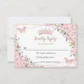Cherry Blossoms Rose Gold Schmetterlinge Quinceañe RSVP Karte (Vorderseite)